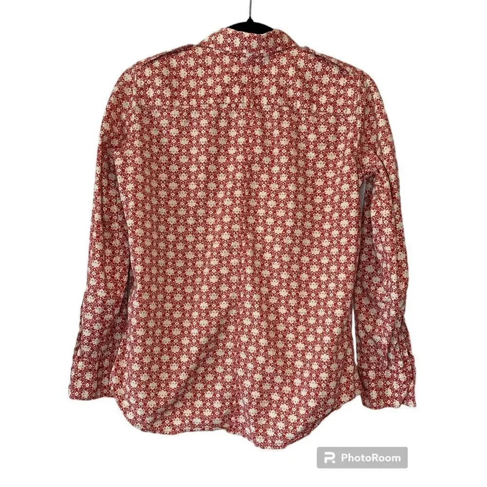Lands' End Womens long sleeve red/tan button up blouse, size X-Small Petite - Picture 2 of 6